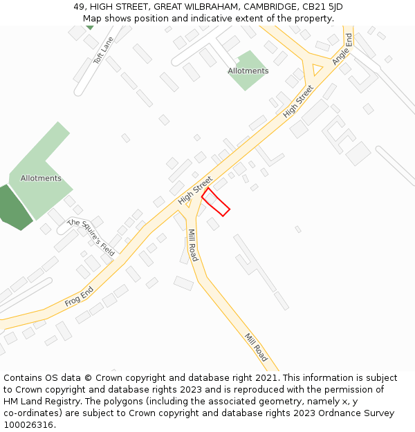 49, HIGH STREET, GREAT WILBRAHAM, CAMBRIDGE, CB21 5JD: Location map and indicative extent of plot