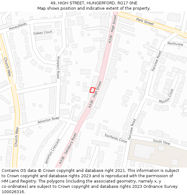 49, HIGH STREET, HUNGERFORD, RG17 0NE: Location map and indicative extent of plot