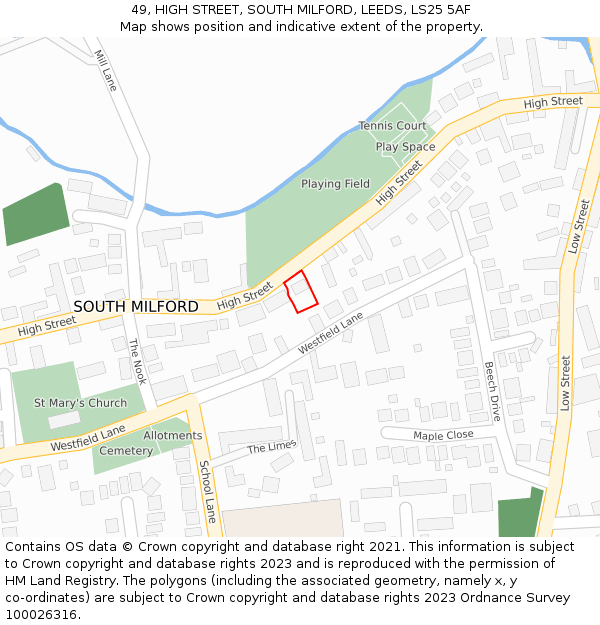 49, HIGH STREET, SOUTH MILFORD, LEEDS, LS25 5AF: Location map and indicative extent of plot
