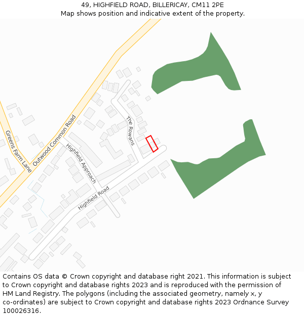 49, HIGHFIELD ROAD, BILLERICAY, CM11 2PE: Location map and indicative extent of plot