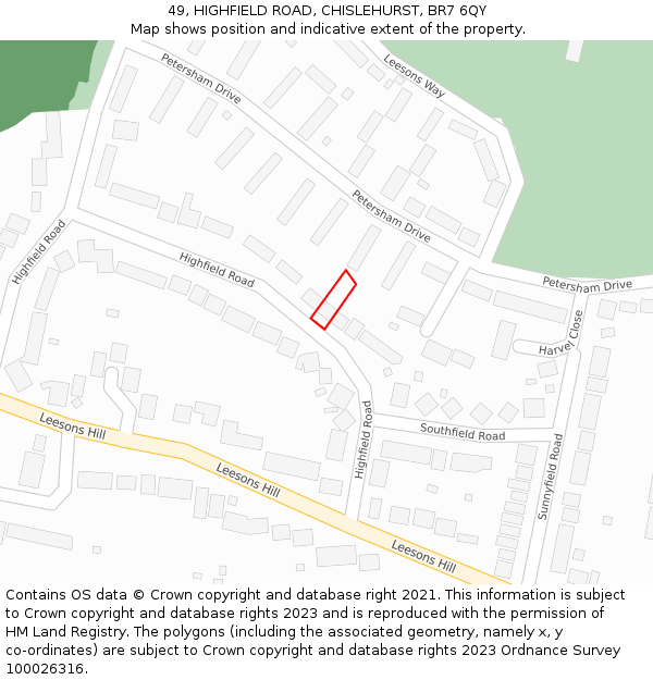 49, HIGHFIELD ROAD, CHISLEHURST, BR7 6QY: Location map and indicative extent of plot