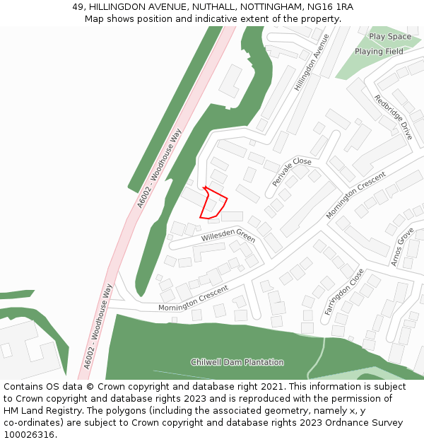 49, HILLINGDON AVENUE, NUTHALL, NOTTINGHAM, NG16 1RA: Location map and indicative extent of plot