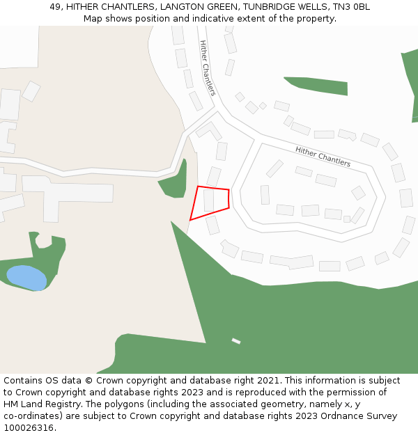 49, HITHER CHANTLERS, LANGTON GREEN, TUNBRIDGE WELLS, TN3 0BL: Location map and indicative extent of plot