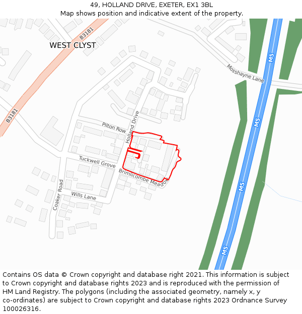 49, HOLLAND DRIVE, EXETER, EX1 3BL: Location map and indicative extent of plot