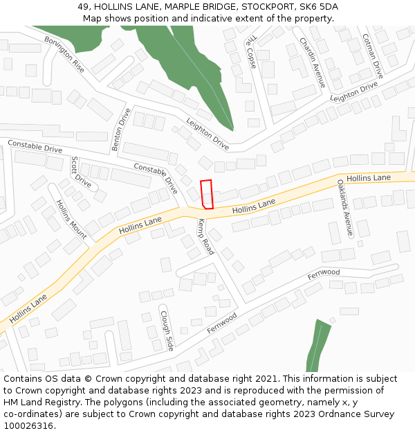 49, HOLLINS LANE, MARPLE BRIDGE, STOCKPORT, SK6 5DA: Location map and indicative extent of plot