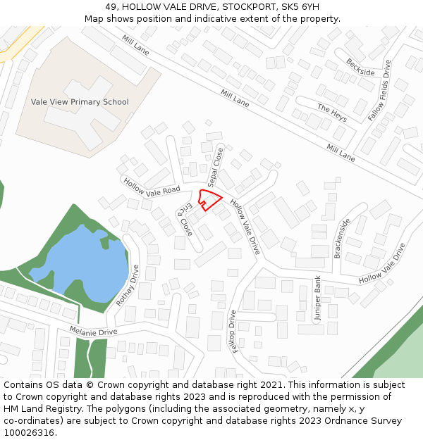 49, HOLLOW VALE DRIVE, STOCKPORT, SK5 6YH: Location map and indicative extent of plot