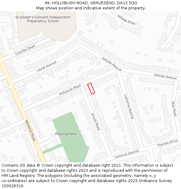 49, HOLLYBUSH ROAD, GRAVESEND, DA12 5QG: Location map and indicative extent of plot