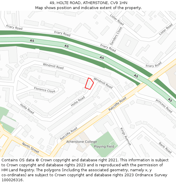 49, HOLTE ROAD, ATHERSTONE, CV9 1HN: Location map and indicative extent of plot