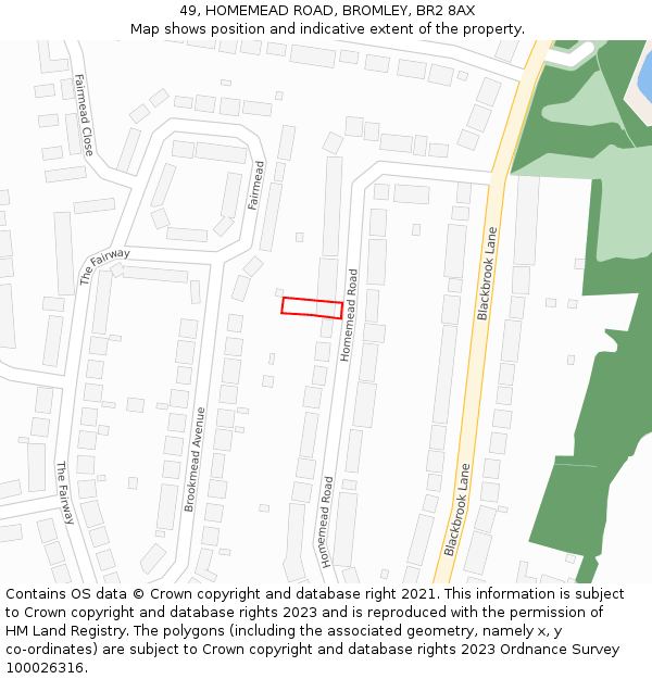49, HOMEMEAD ROAD, BROMLEY, BR2 8AX: Location map and indicative extent of plot
