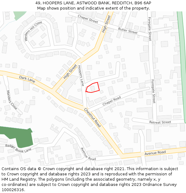 49, HOOPERS LANE, ASTWOOD BANK, REDDITCH, B96 6AP: Location map and indicative extent of plot