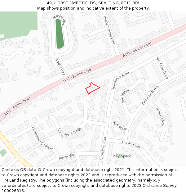 49, HORSE FAYRE FIELDS, SPALDING, PE11 3FA: Location map and indicative extent of plot