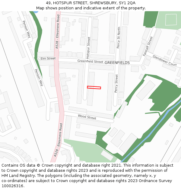 49, HOTSPUR STREET, SHREWSBURY, SY1 2QA: Location map and indicative extent of plot