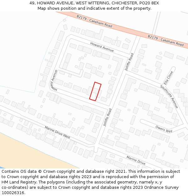 49, HOWARD AVENUE, WEST WITTERING, CHICHESTER, PO20 8EX: Location map and indicative extent of plot