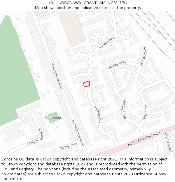 49, HUDSON WAY, GRANTHAM, NG31 7BU: Location map and indicative extent of plot