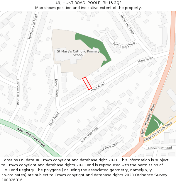 49, HUNT ROAD, POOLE, BH15 3QF: Location map and indicative extent of plot