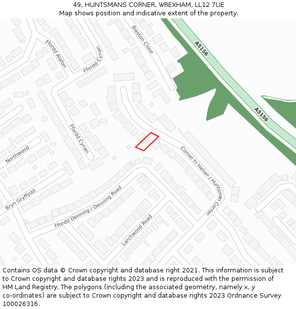 49, HUNTSMANS CORNER, WREXHAM, LL12 7UE: Location map and indicative extent of plot