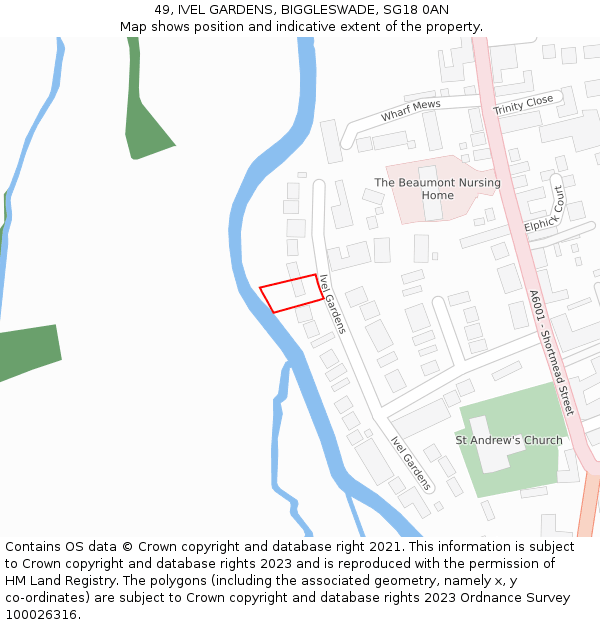 49, IVEL GARDENS, BIGGLESWADE, SG18 0AN: Location map and indicative extent of plot