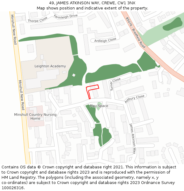 49, JAMES ATKINSON WAY, CREWE, CW1 3NX: Location map and indicative extent of plot