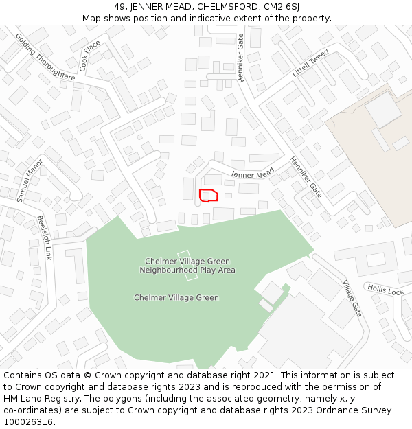 49, JENNER MEAD, CHELMSFORD, CM2 6SJ: Location map and indicative extent of plot