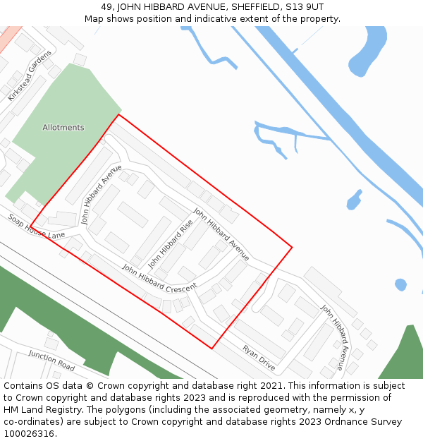 49, JOHN HIBBARD AVENUE, SHEFFIELD, S13 9UT: Location map and indicative extent of plot