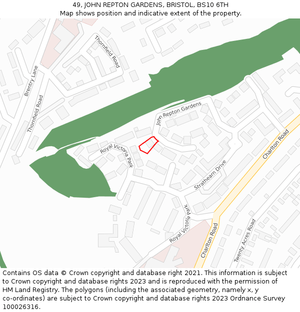 49, JOHN REPTON GARDENS, BRISTOL, BS10 6TH: Location map and indicative extent of plot