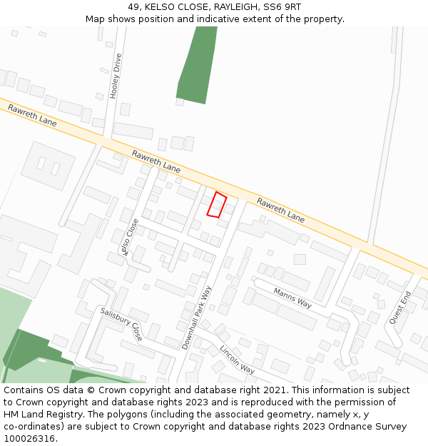 49, KELSO CLOSE, RAYLEIGH, SS6 9RT: Location map and indicative extent of plot