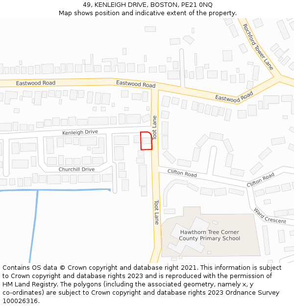 49, KENLEIGH DRIVE, BOSTON, PE21 0NQ: Location map and indicative extent of plot