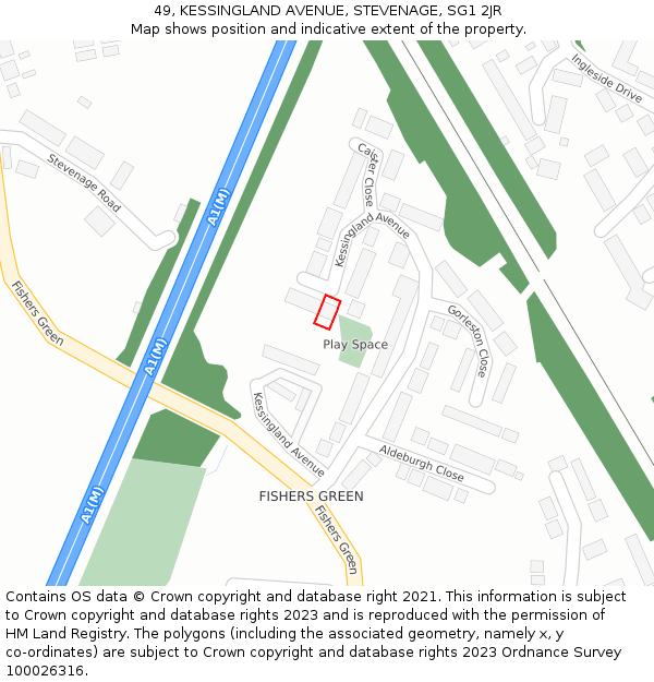 49, KESSINGLAND AVENUE, STEVENAGE, SG1 2JR: Location map and indicative extent of plot