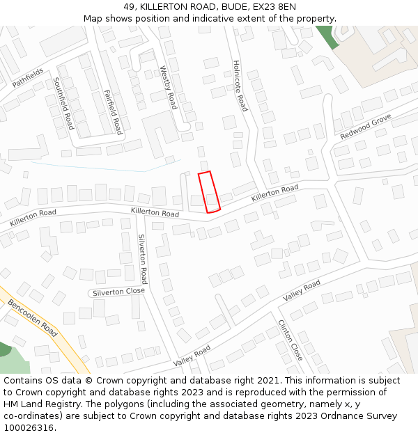 49, KILLERTON ROAD, BUDE, EX23 8EN: Location map and indicative extent of plot