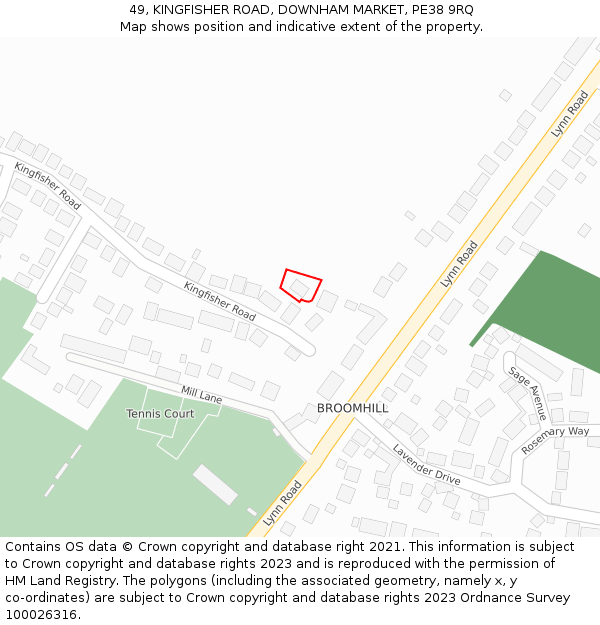 49, KINGFISHER ROAD, DOWNHAM MARKET, PE38 9RQ: Location map and indicative extent of plot