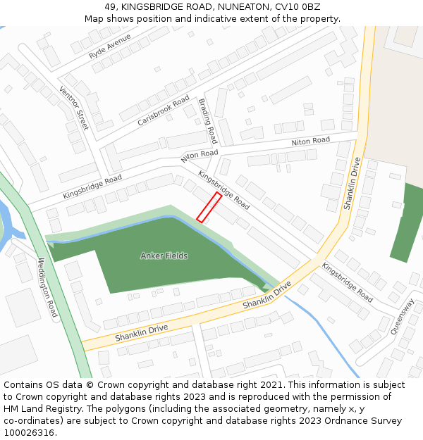 49, KINGSBRIDGE ROAD, NUNEATON, CV10 0BZ: Location map and indicative extent of plot