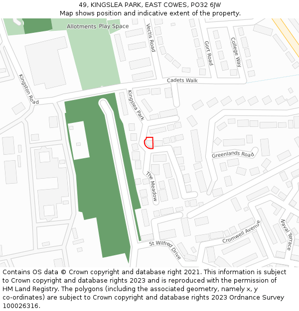 49, KINGSLEA PARK, EAST COWES, PO32 6JW: Location map and indicative extent of plot