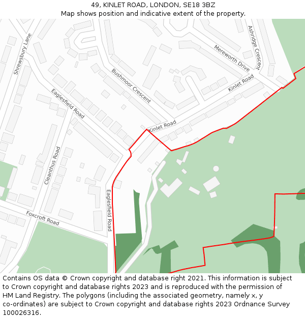 49, KINLET ROAD, LONDON, SE18 3BZ: Location map and indicative extent of plot