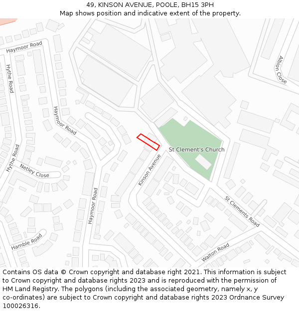 49, KINSON AVENUE, POOLE, BH15 3PH: Location map and indicative extent of plot