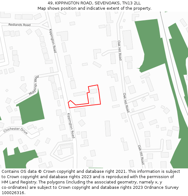 49, KIPPINGTON ROAD, SEVENOAKS, TN13 2LL: Location map and indicative extent of plot
