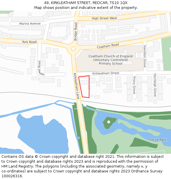 49, KIRKLEATHAM STREET, REDCAR, TS10 1QX: Location map and indicative extent of plot