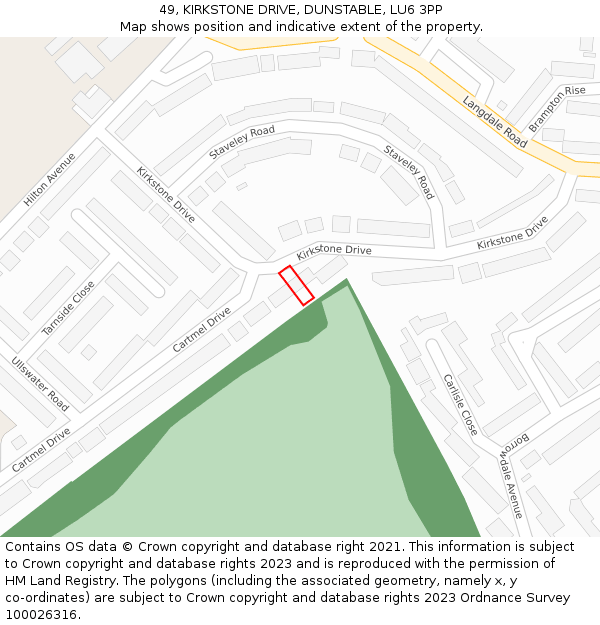 49, KIRKSTONE DRIVE, DUNSTABLE, LU6 3PP: Location map and indicative extent of plot