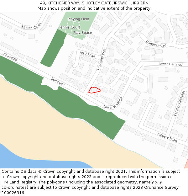 49, KITCHENER WAY, SHOTLEY GATE, IPSWICH, IP9 1RN: Location map and indicative extent of plot