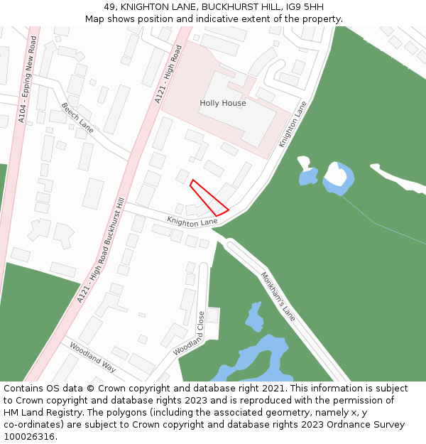 49, KNIGHTON LANE, BUCKHURST HILL, IG9 5HH: Location map and indicative extent of plot