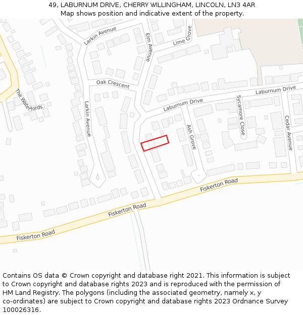 49, LABURNUM DRIVE, CHERRY WILLINGHAM, LINCOLN, LN3 4AR: Location map and indicative extent of plot