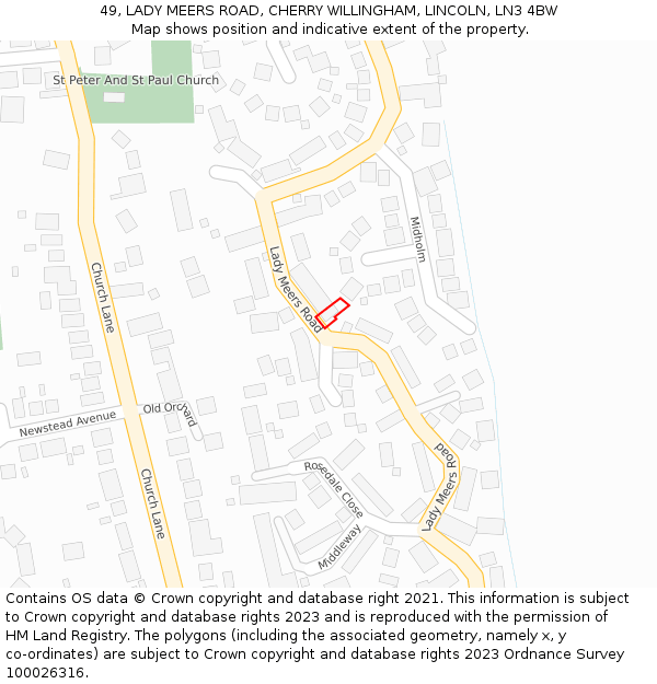 49, LADY MEERS ROAD, CHERRY WILLINGHAM, LINCOLN, LN3 4BW: Location map and indicative extent of plot