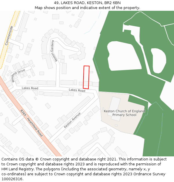 49, LAKES ROAD, KESTON, BR2 6BN: Location map and indicative extent of plot