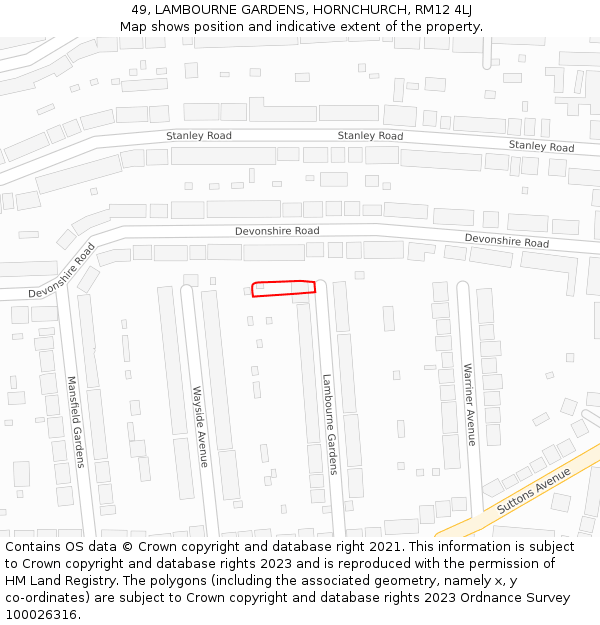 49, LAMBOURNE GARDENS, HORNCHURCH, RM12 4LJ: Location map and indicative extent of plot