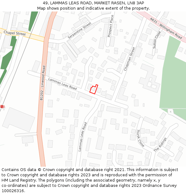 49, LAMMAS LEAS ROAD, MARKET RASEN, LN8 3AP: Location map and indicative extent of plot