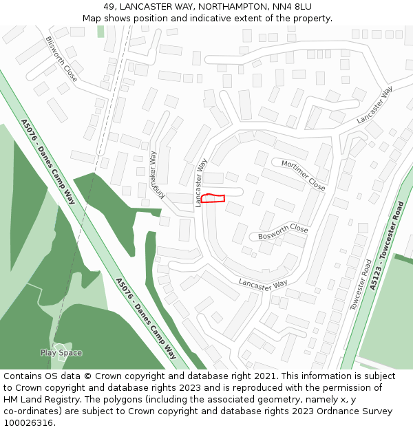 49, LANCASTER WAY, NORTHAMPTON, NN4 8LU: Location map and indicative extent of plot