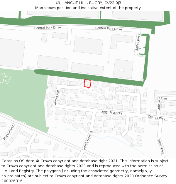 49, LANCUT HILL, RUGBY, CV23 0JR: Location map and indicative extent of plot