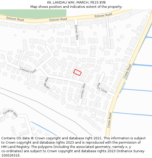 49, LANDAU WAY, MARCH, PE15 8YB: Location map and indicative extent of plot