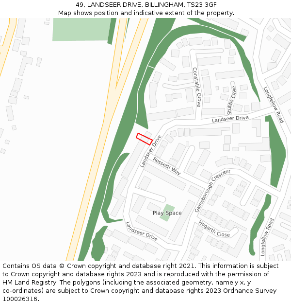 49, LANDSEER DRIVE, BILLINGHAM, TS23 3GF: Location map and indicative extent of plot