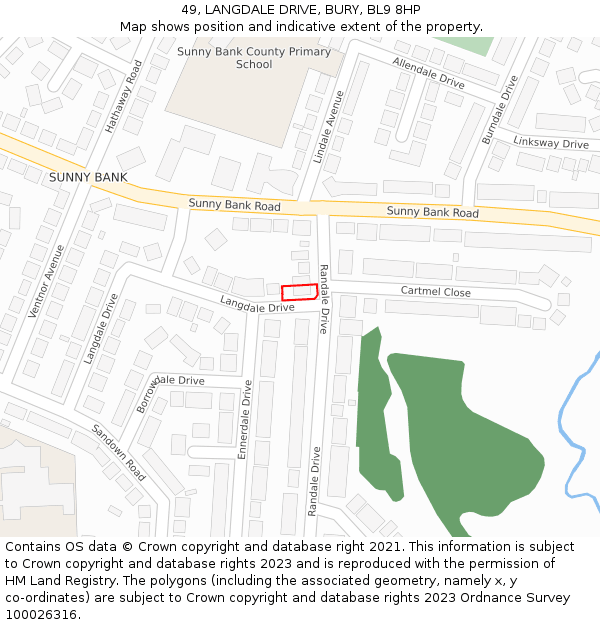 49, LANGDALE DRIVE, BURY, BL9 8HP: Location map and indicative extent of plot