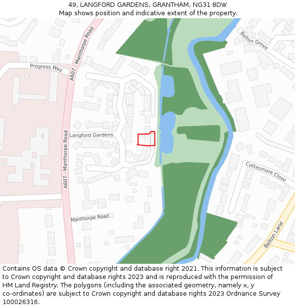 49, LANGFORD GARDENS, GRANTHAM, NG31 8DW: Location map and indicative extent of plot